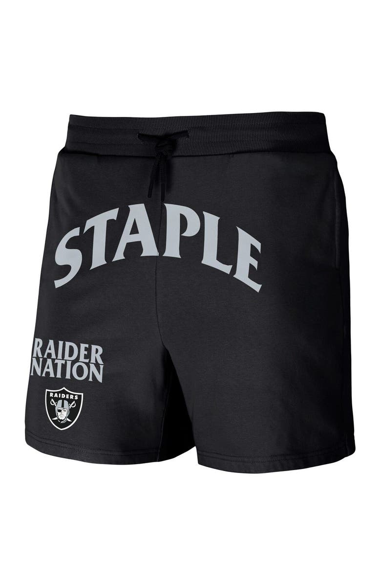 STAPLE Men's NFL x Staple Black Las Vegas Raiders Throwback Vintage Wash Fleece Shorts, Alternate, color, 