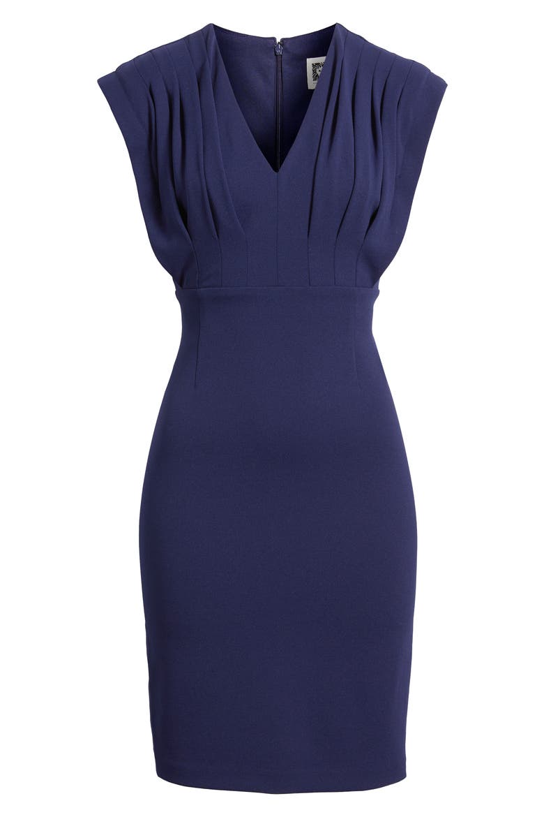 Pleated Bodice Sheath Dress, Alternate, color, DEEP NAVY