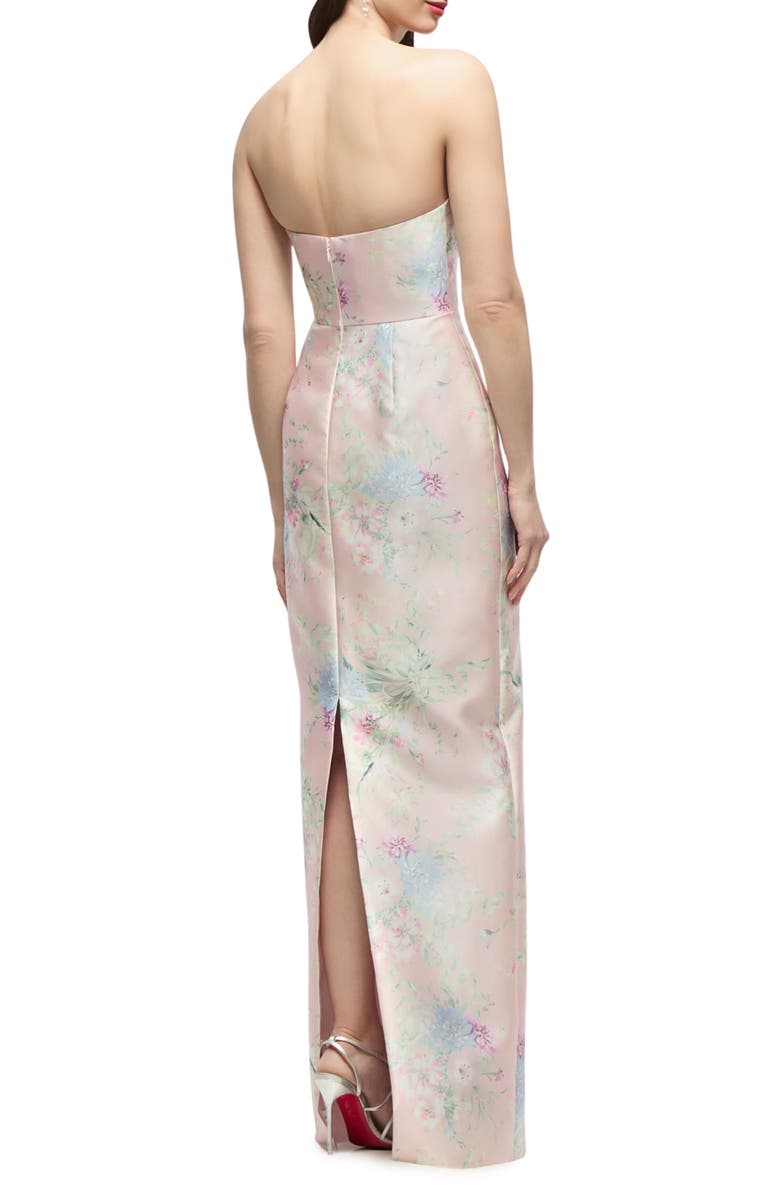 Alfred Sung Jacqueline Floral Strapless Satin Twill Column Gown, Alternate, color, Esme Floral