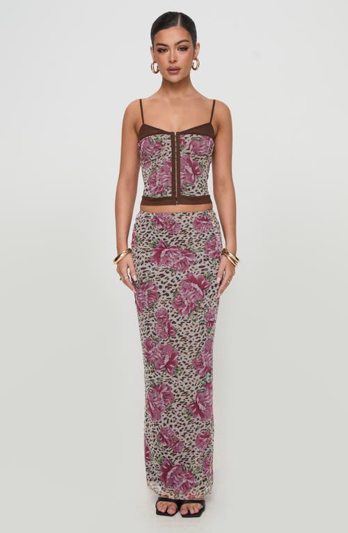 Princess Polly Colton Floral Leopard Mesh Maxi Skirt In Brown