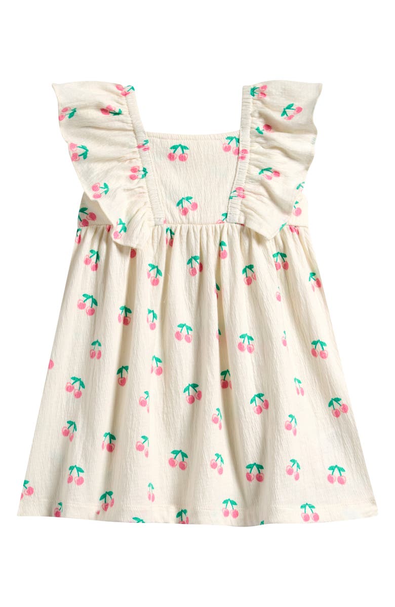 MILES THE LABEL Cherry Print Ruffle Crinkled Jersey Dress, Main, color, Off White