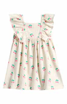 Cherry Print Ruffle Crinkled Jersey Dress