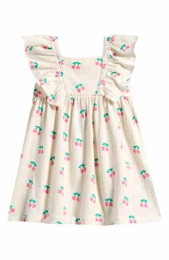 Cherry Print Ruffle Crinkled Jersey Dress