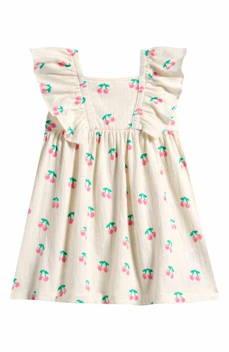 Cherry Print Ruffle Crinkled Jersey Dress