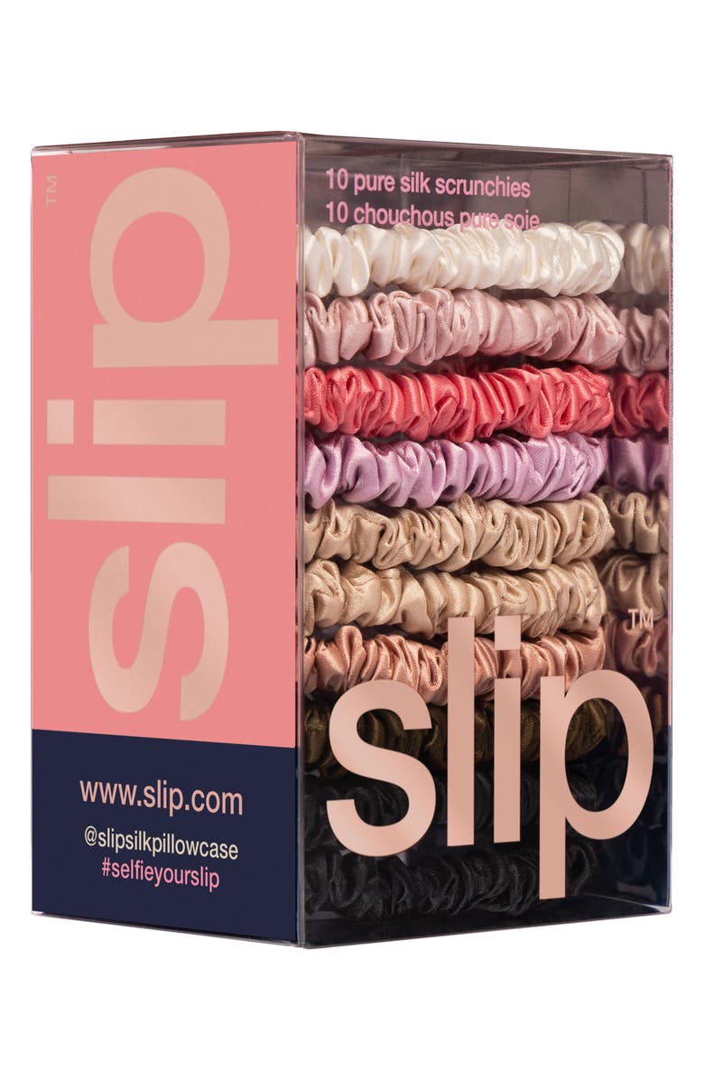 slip 10-Pack Assorted Skinny Silk Scrunchies, Alternate, color, Pink Multi