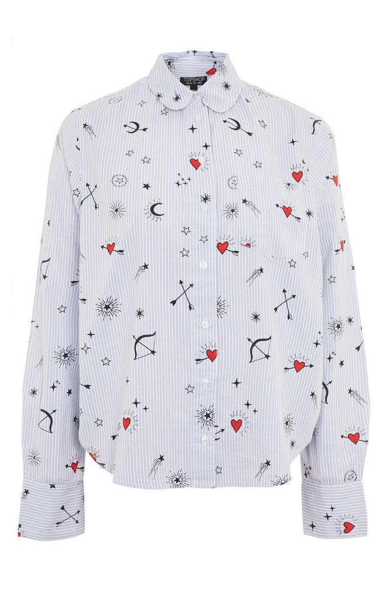 Topshop Heart Print Stripe Pajama Shirt, Alternate, color,