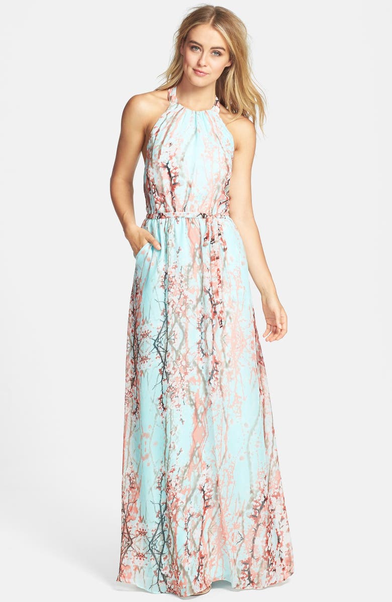 Jessica Simpson Print Chiffon Halter Maxi Dress, Main, color,