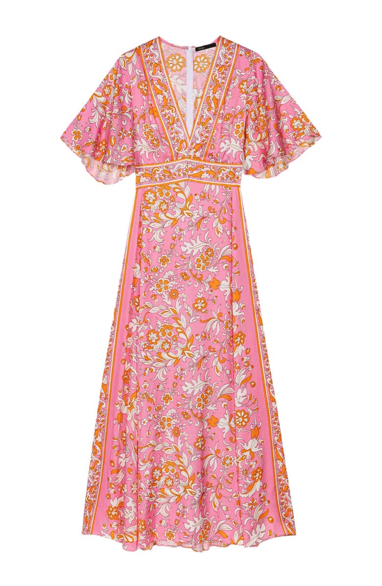 maje Patterned flowing maxi dress, Alternate, color, Orange Pink Flowers Print