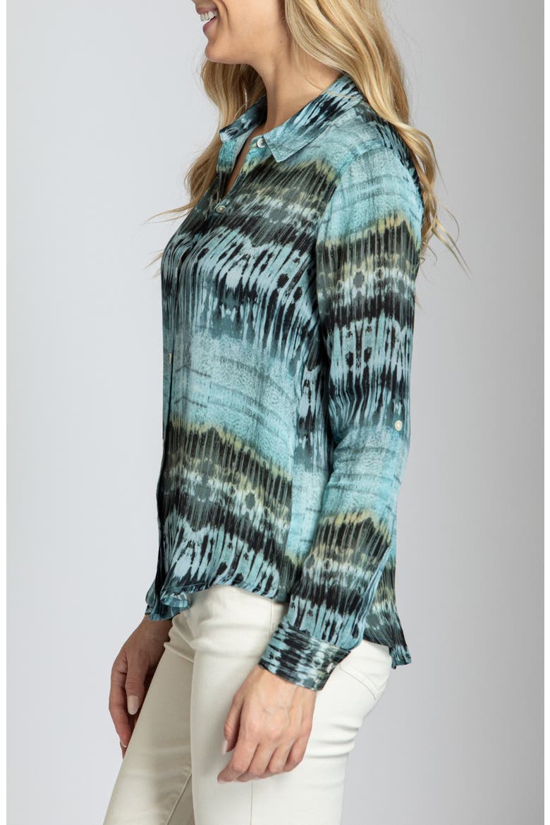 Abstract Print Roll Tab Sleeve Button-Up Shirt, Alternate, color, BRIGHT BLUE MULTI