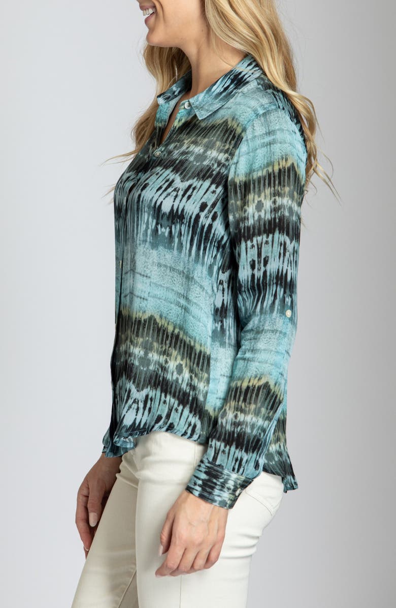 APNY Abstract Print Roll Tab Sleeve Button-Up Shirt, Alternate, color, Bright Blue Multi