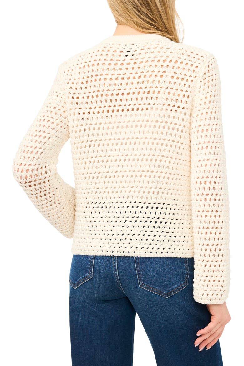 Open Stitch Button Front Cardigan, Alternate, color, EGGNOG
