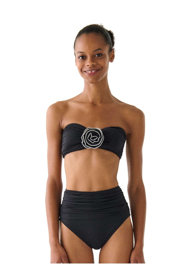Contrast Rosette Solids Bandeau Bra Swim Top, Main, color, Black
