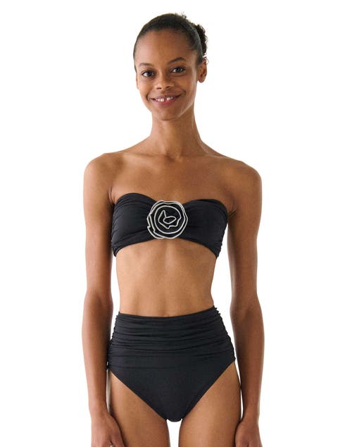 Contrast Rosette Solids Bandeau Bra Swim Top