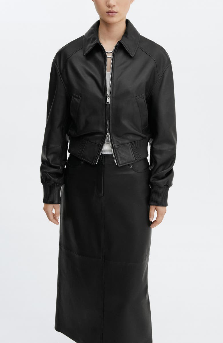 MANGO Leather Midi Pencil Skirt, Alternate, color, 