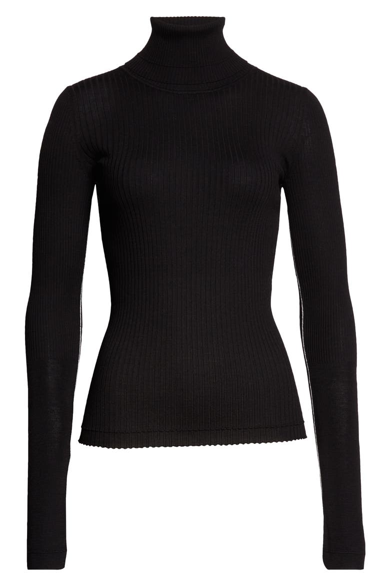 Rib Merino Wool Turtleneck Sweater, Alternate, color, BLACK IVORY LINK LINES
