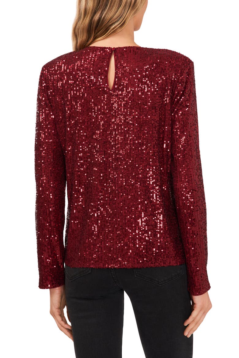Sequin Long Sleeve Top, Alternate, color, DARK WINE