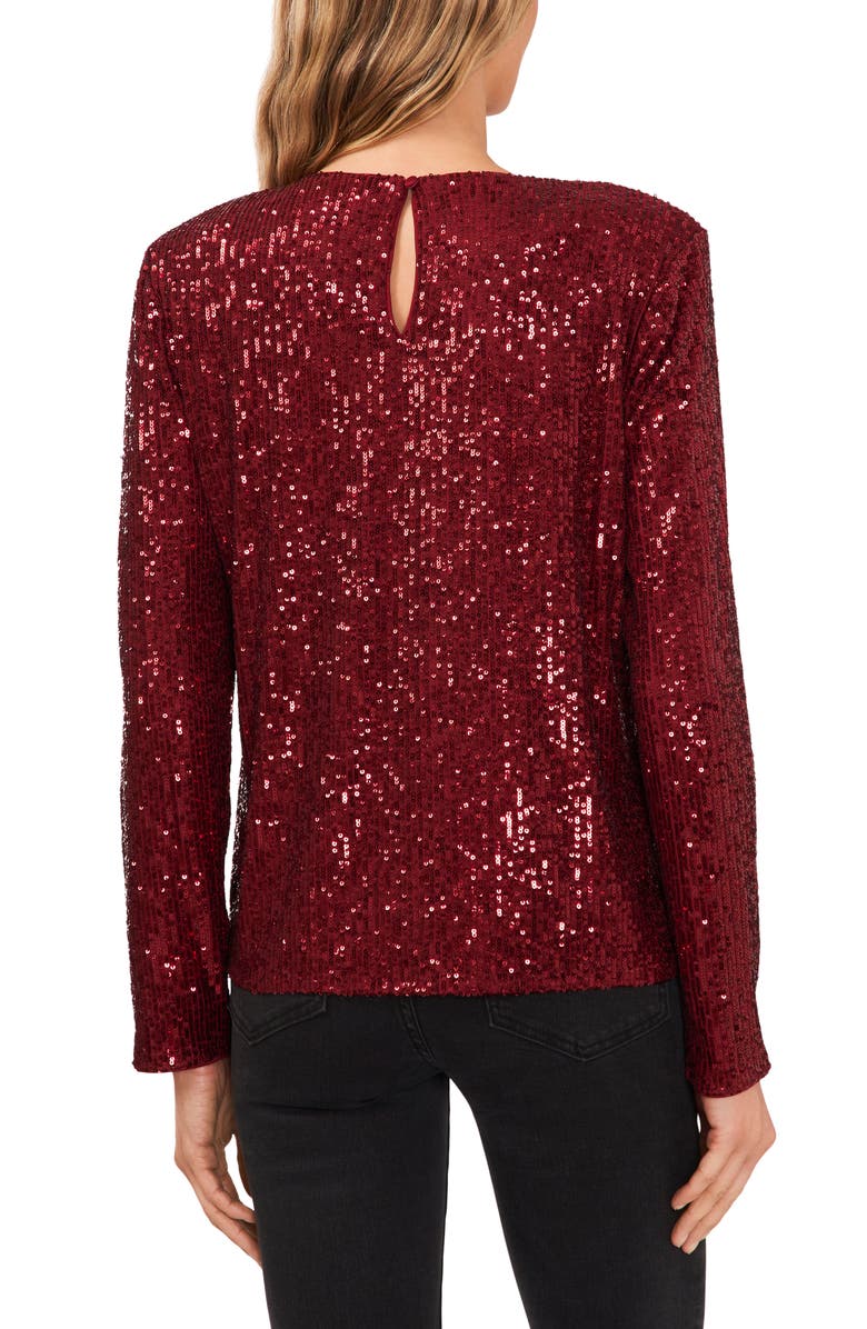 CeCe Sequin Long Sleeve Top, Alternate, color, Dark Wine