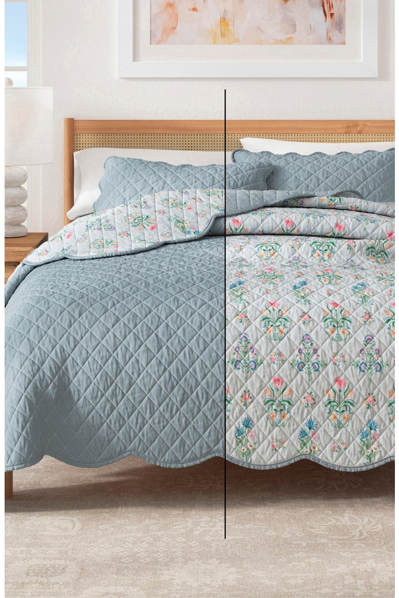Floral Scalloped Cotton Quilt & Sham Set, Alternate, color, THRIVING FLOWERS