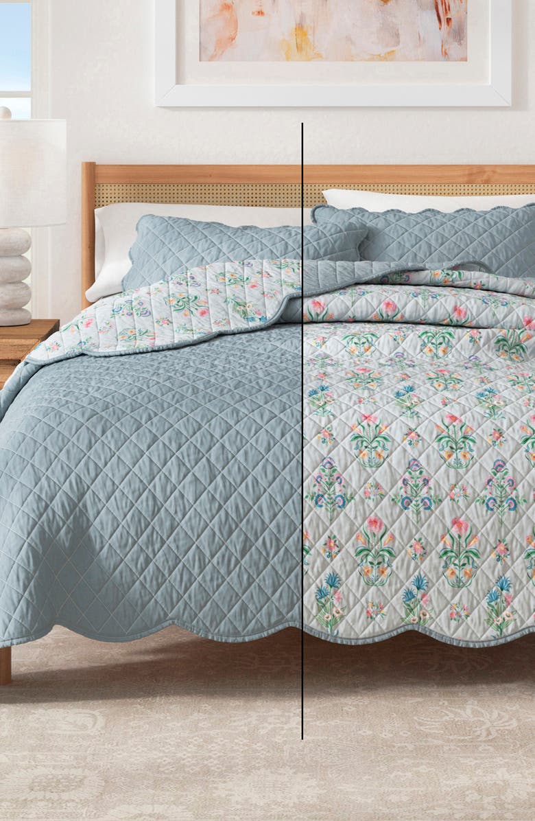 Woven & Weft Floral Scalloped Cotton Quilt & Sham Set, Alternate, color, Thriving Flowers