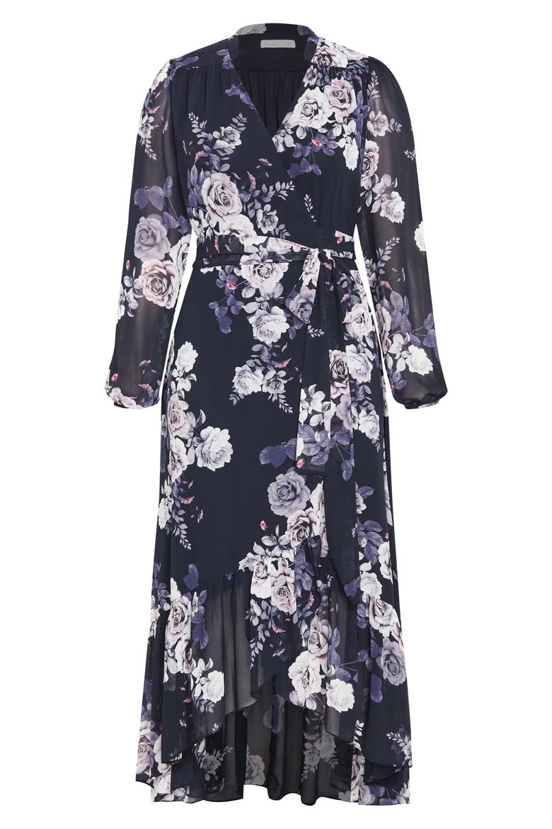 Jane Floral Print Long Sleeve Faux Wrap Maxi Dress, Alternate, color, NAVY ROSEBUD