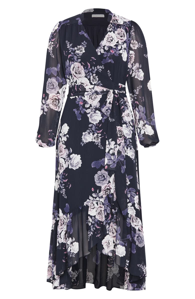 City Chic Jane Floral Print Long Sleeve Faux Wrap Maxi Dress, Alternate, color,