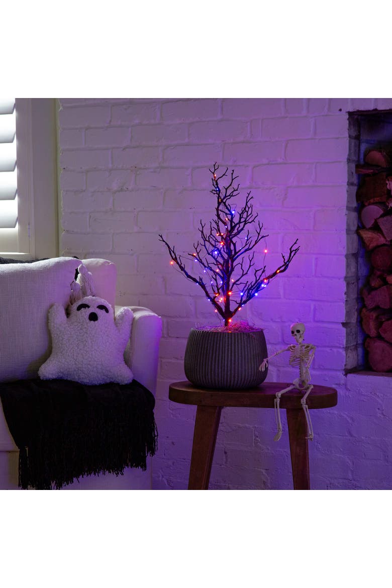 2-ft Pre-Lit Artificial Halloween Black Spooky Twig Tree with 60 Orange & Purple Copper Wire String LED Lights, Alternate, color, Black