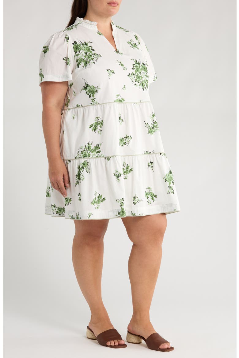 Ria Floral Candace Cotton Tiered Dress, Alternate, color, WHITE/ SAGE/ EMERALD