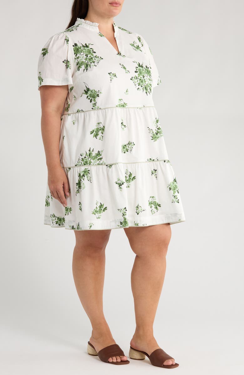 SUGARLIPS Ria Floral Candace Cotton Tiered Dress, Alternate, color, White/ Sage/ Emerald