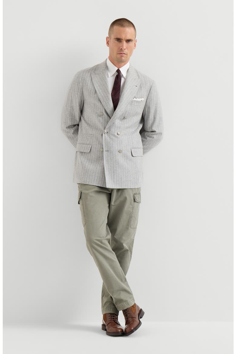 Peached cotton gabardine trousers with cargo pockets, Alternate, color, Military