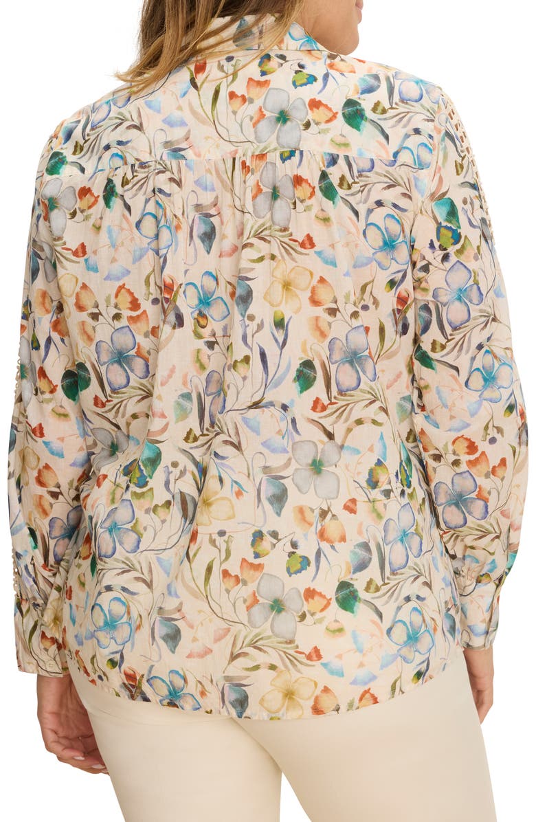 NIC+ZOE Pressed Flowers Woven Cotton Shirt, Alternate, color, Neutral Multi