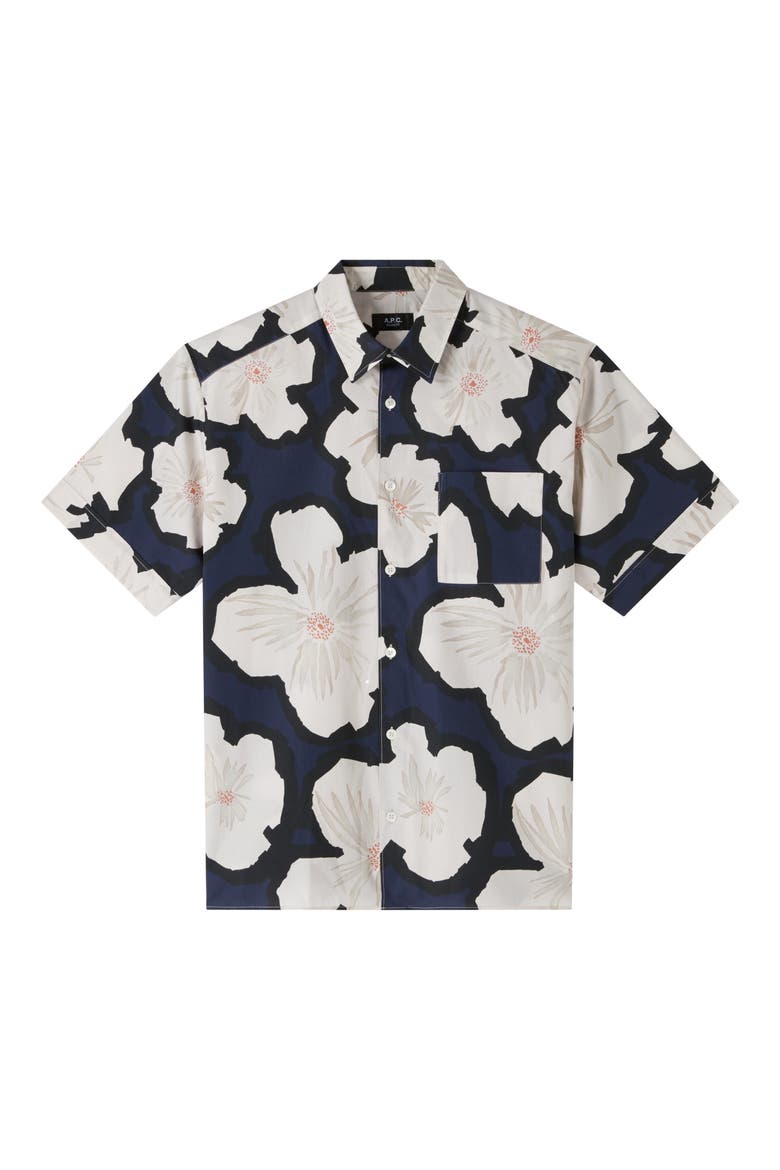 Ross Floral Short Sleeve Button-Up Shirt, Alternate, color, IAK DARK NAVY