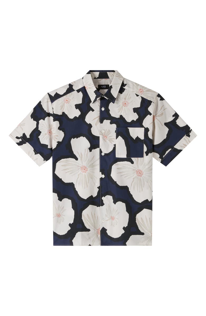 A.P.C. Ross Floral Short Sleeve Button-Up Shirt, Alternate, color, Iak Dark Navy