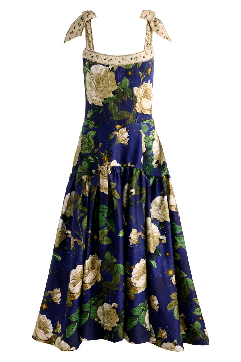 Rosalee Tie Strap Corset Stretch Cotton High-Low Dress, Alternate, color, TWILIGHT EDEN