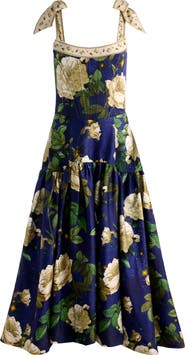 Alice + Olivia Rosalee Tie Strap Corset Stretch Cotton High-Low Dress