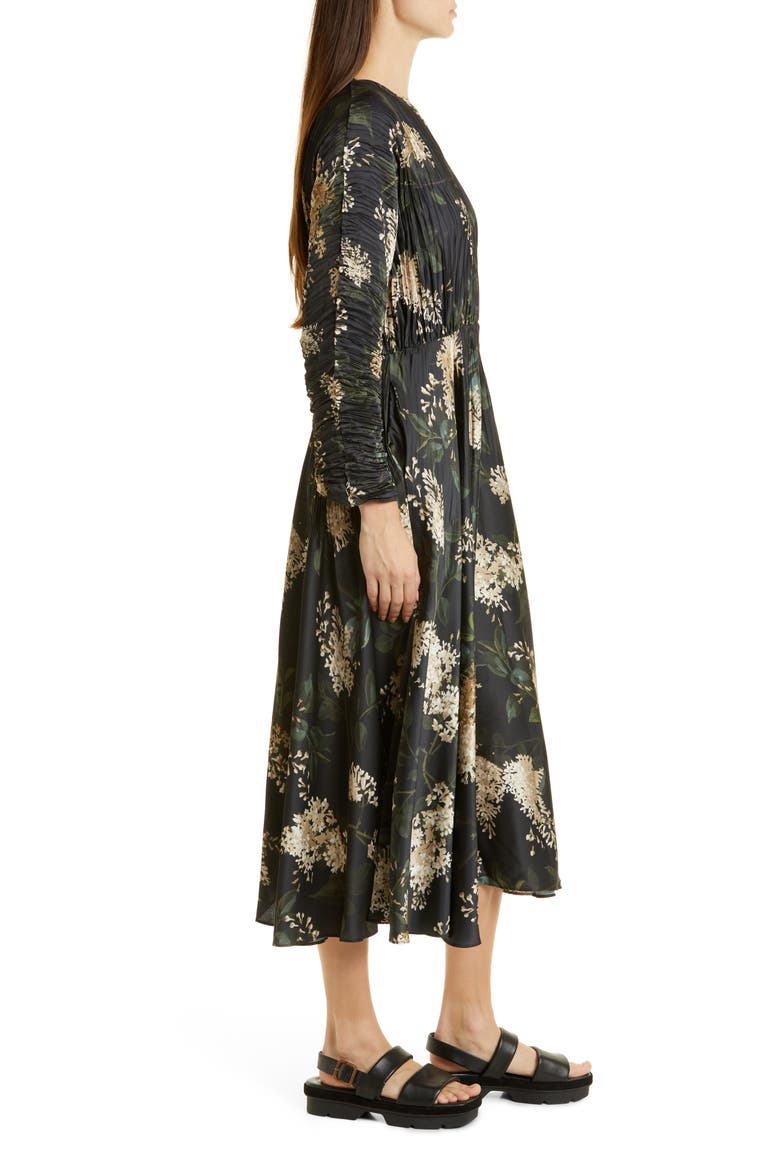 Lilac Floral Print Pleated Dress, Alternate, color, COASTAL