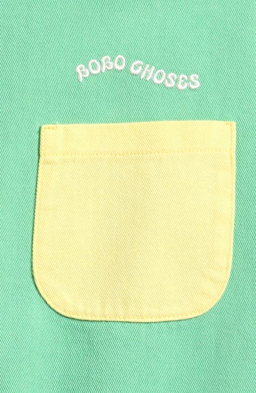 Bobo Choses Colorblock Denim Romper In Green/purple