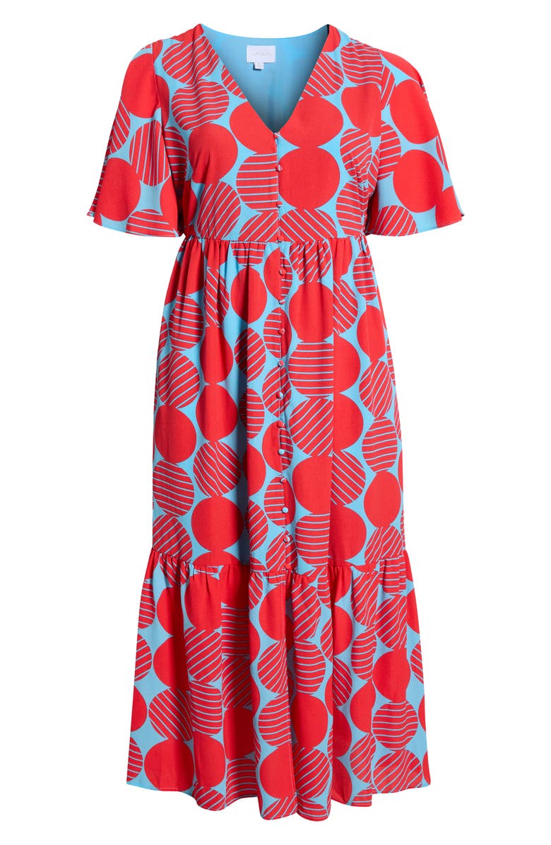 SUGARLIPS Print Ruffle Hem Maxi Dress, Main, color, Blue-Red