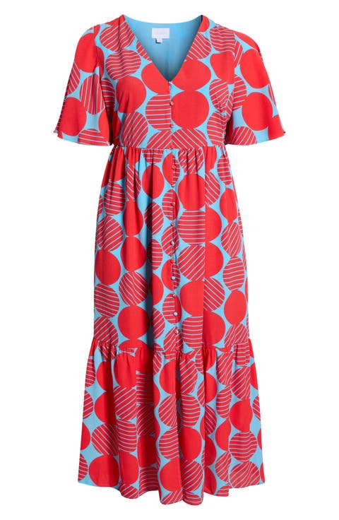 Print Ruffle Hem Maxi Dress (Plus)