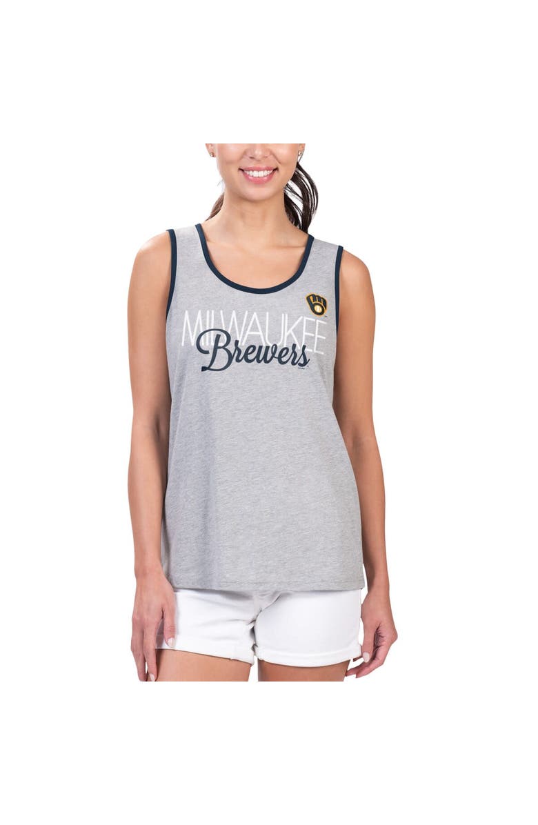 G-III 4HER BY CARL BANKS Women's G-III 4Her by Carl Banks Gray Milwaukee Brewers Fastest Lap Tank Top, Alternate, color,