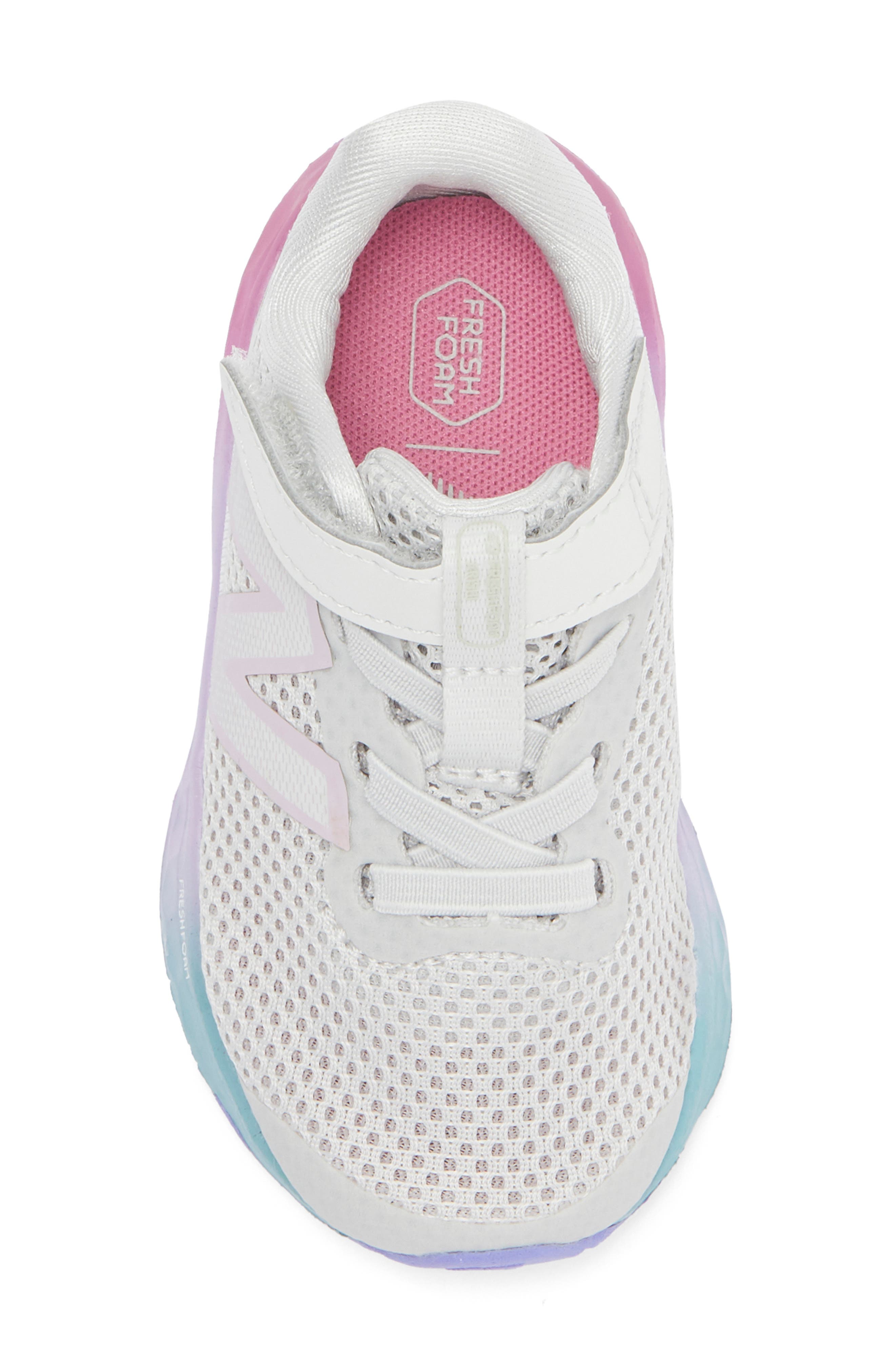 New Balance Kids' Ari Sneaker, Alternate, color, Grey Matter/ Mid Century Pink