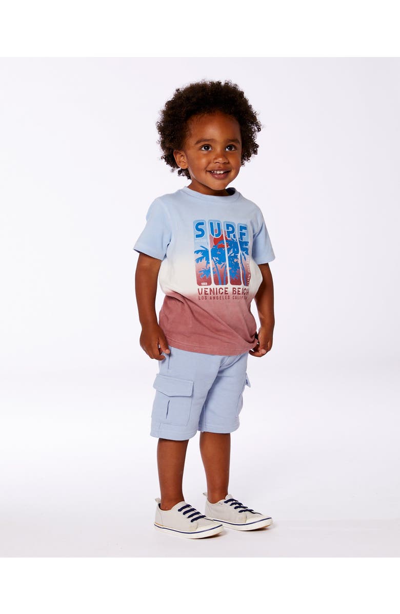 Deux par Deux Little Boy's Short Sleeve Organic Cotton Graphic Tee Gradient Pale Blue And Dark Old Rose, Alternate, color, Gradient Pale Blue, Dark Rose
