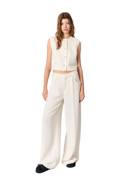Maje Wide Leg Tweed Trousers In Ecru