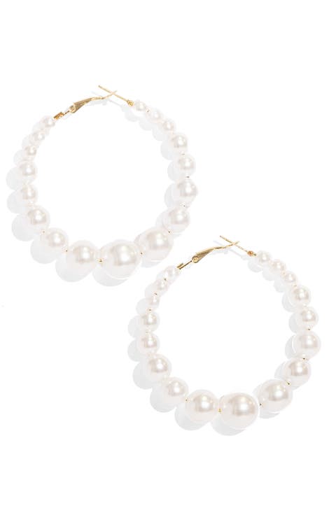 Imitation Pearl Hoop Earrings