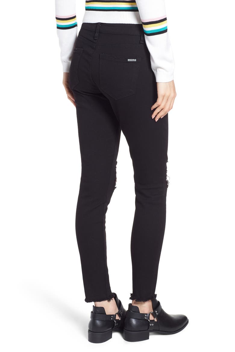 Emma Ripped Fray Hem Skinny Jeans, Alternate, color, BLACK
