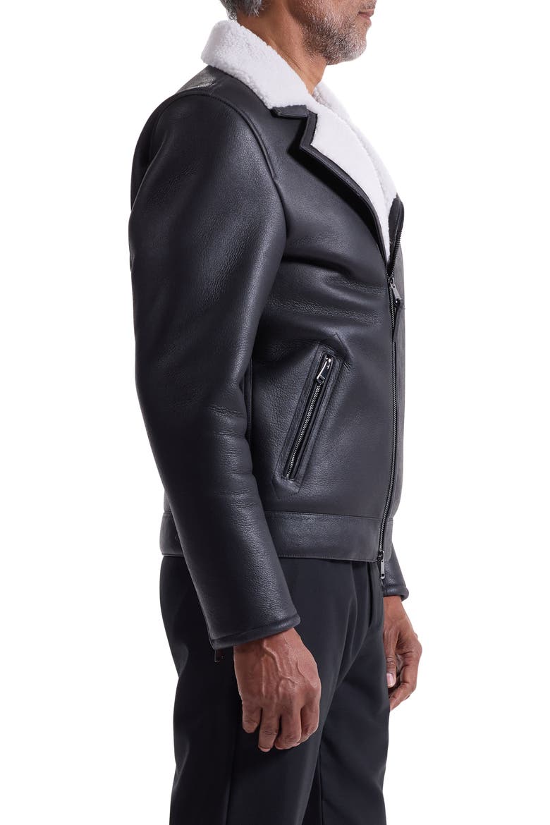 Genuine Shearling Biker Jacket, Alternate, color, BLACK