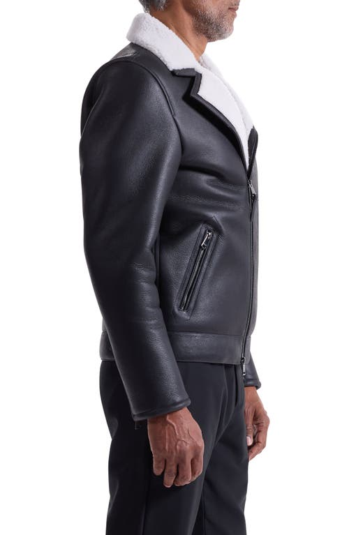 Bugatchi Genuine Shearling Biker Jacket In Black