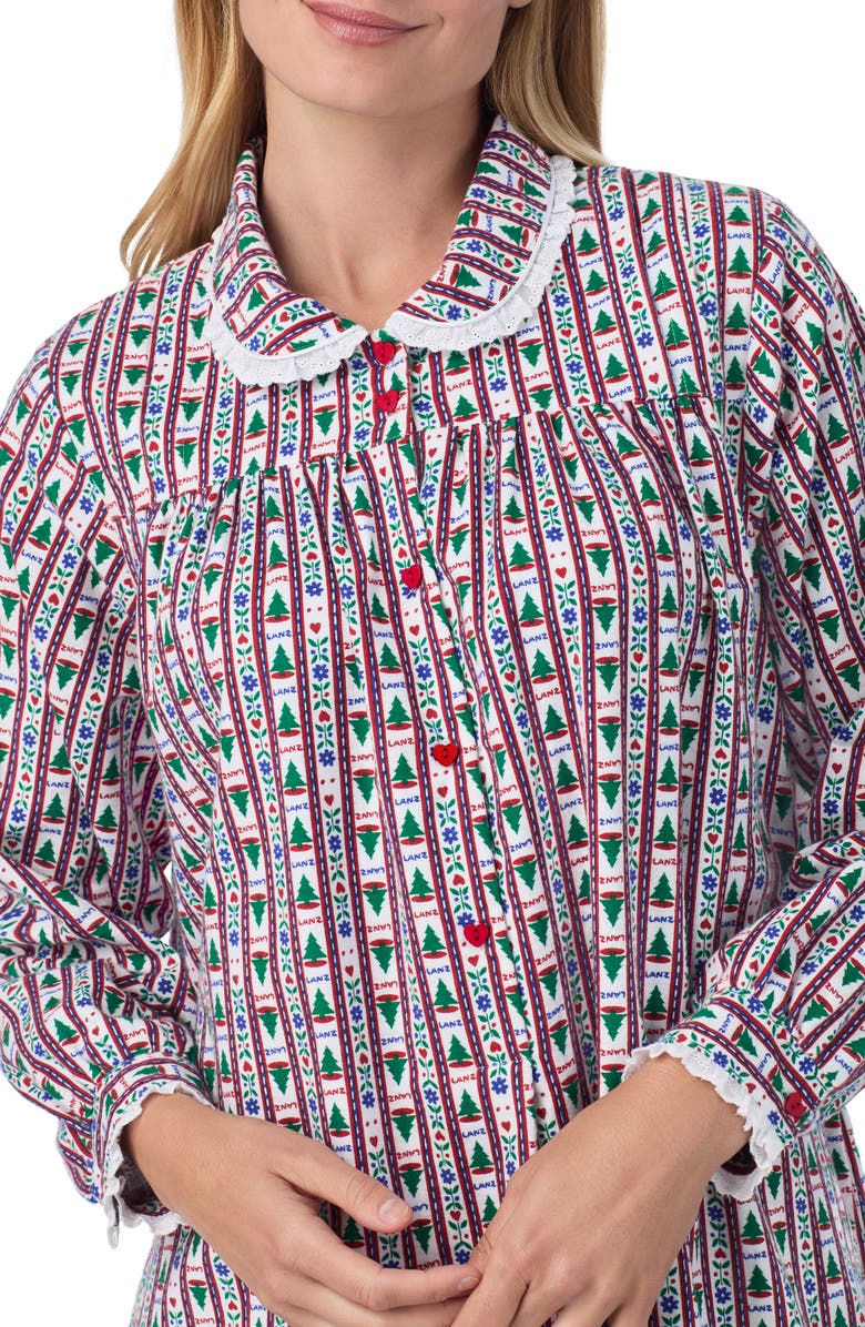 Lanz of Salzburg Cotton Flannel Ballet Nightgown, Alternate, color, Wht/Grn