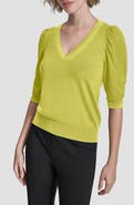 DKNY Puff Sleeve V-Neck Sweater