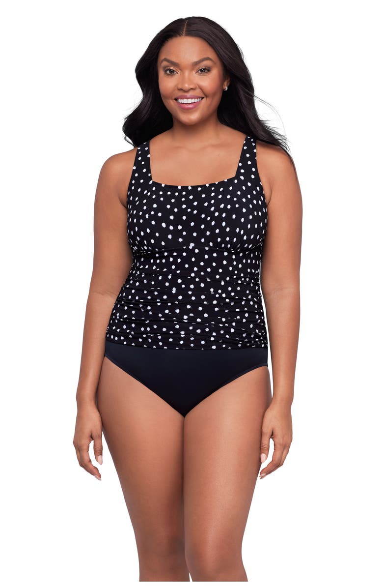 Trimshaper Amy Square Neck Back Tie One-Piece Control Swimsuit, Main, color, Confetti Dot