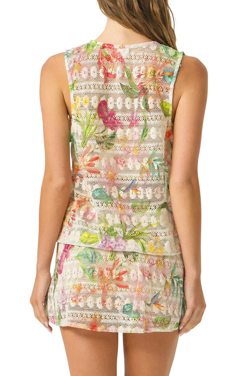 PQ SWIM Leni Tie Front Sheer Crop Cotton Blend Lace Cover-Up Top, Alternate, color, Paradise Bloom